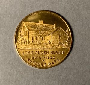 Golden coin, Tercentenary, Duxbury, Massachusetts (back view)