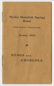 Song book for Myles Standish Spring Hotel
