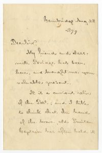 Letter from Henry Wadsworth Longfellow to Lyman Drew of Duxbury, 1879